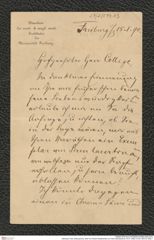 Nachlass Franz Steindachner, Brief von Robert Wiedersheim an Franz Steindachner (15.01.1890), Inv.Nr. 593.03, Seite 1
